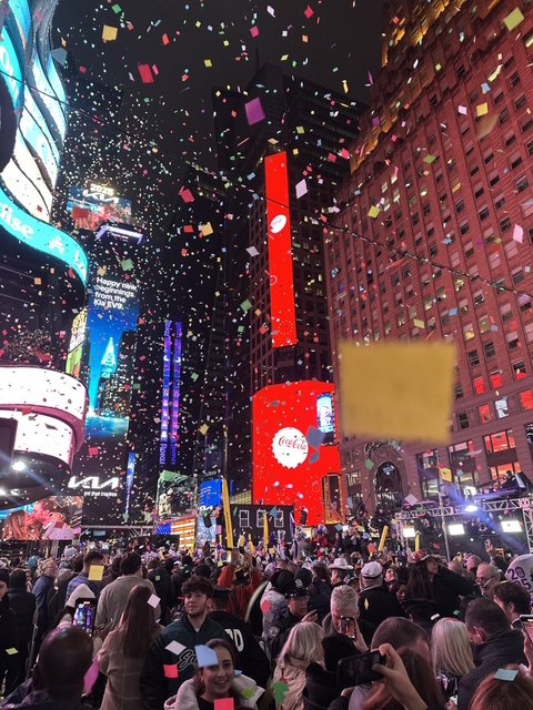 Times Square during a confetti-filled celebration